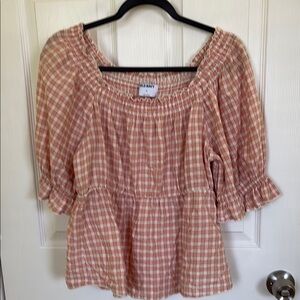 Old Navy Peach Plaid Women's Blouse Size Medium